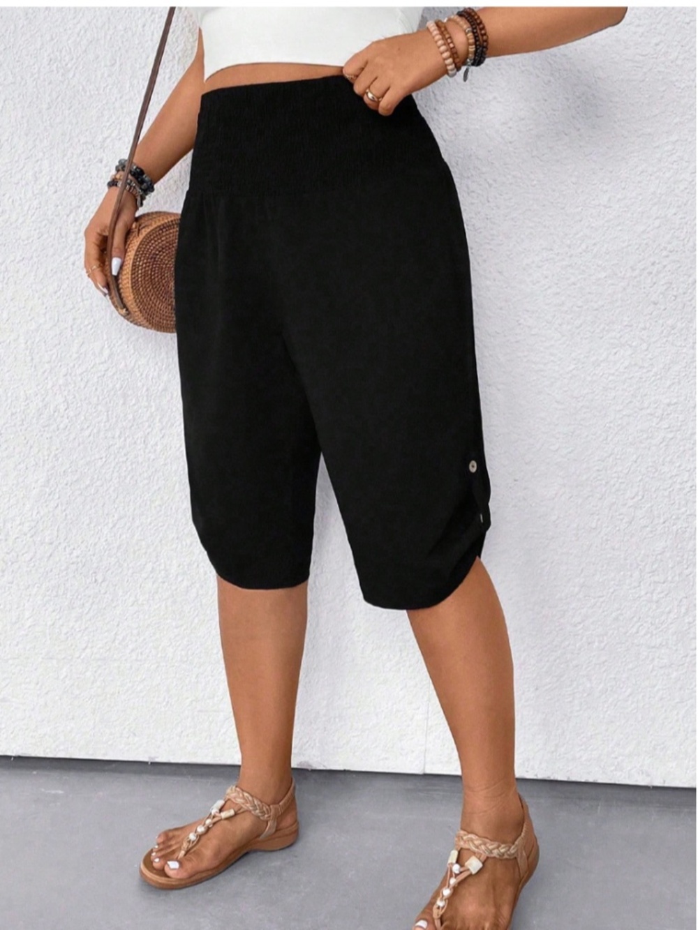 Casual Drawstring Waist Bermuda Shorts